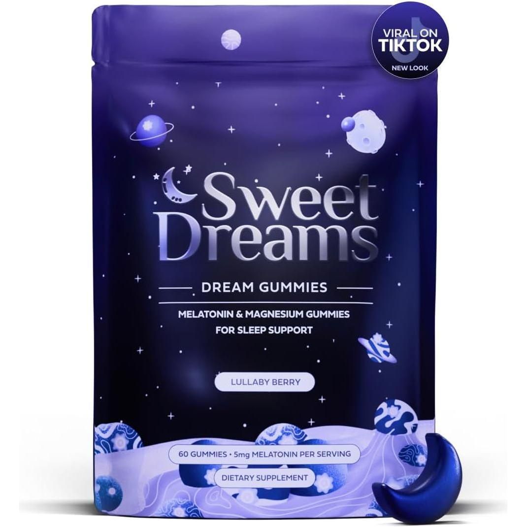 Dream Gummies Natural Sleep Aid for Adults, 5Mg Melatonin, Magnesium, & L - Theanine - Vegan Gummy Supplement - Melatonin Gummies for Deeper Sleep (60 Count - Lullaby Berry) - Glam Global UK