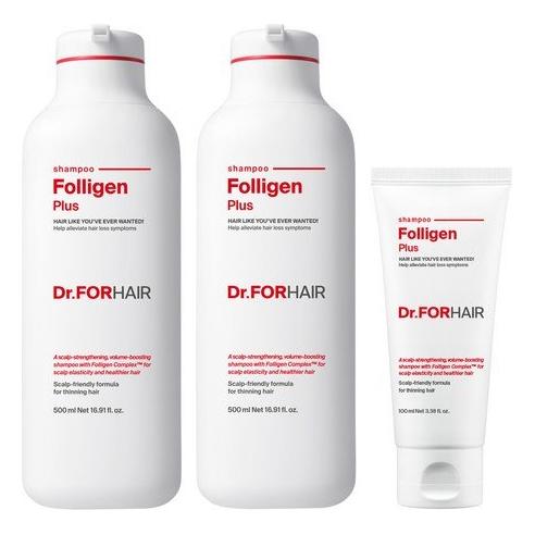 Dr.FORHAIR Folligen Plus Shampoo 3 Piece Set 500ml x 2P + 100ml - Glam Global UK