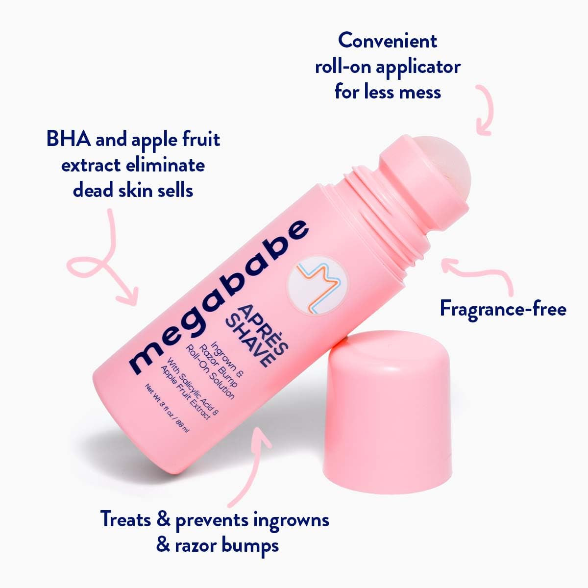 Megababe Après Shave Ingrown & Razor Bump Roll-On Solution – 88ml | Award-Winning Ingrown Hair Treatment for Smooth, Bump-Free Skin