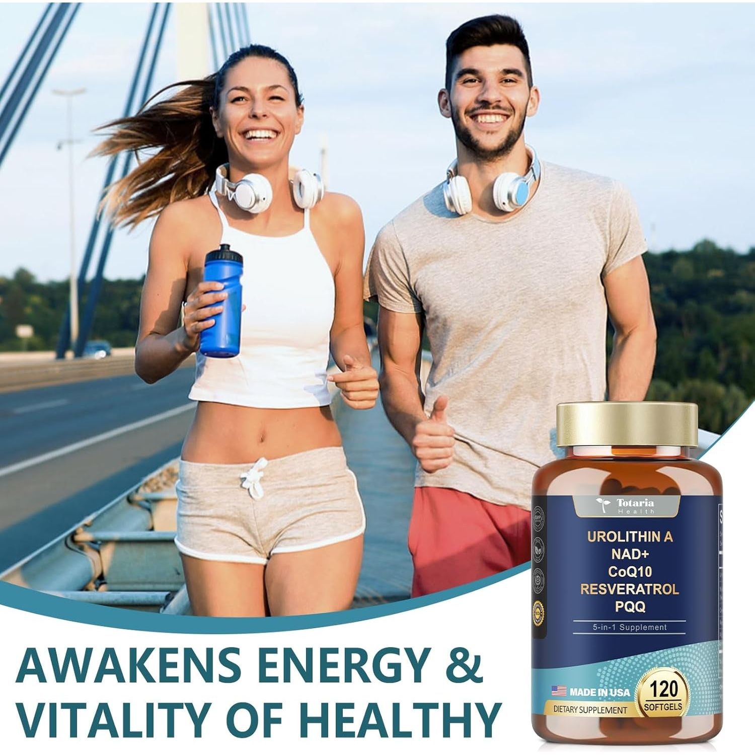 Totaria Urolithin A + NAD+ + CoQ10 + Resveratrol + PQQ – 120 Softgels | Cellular Energy, Mitochondrial & Anti-Aging Support