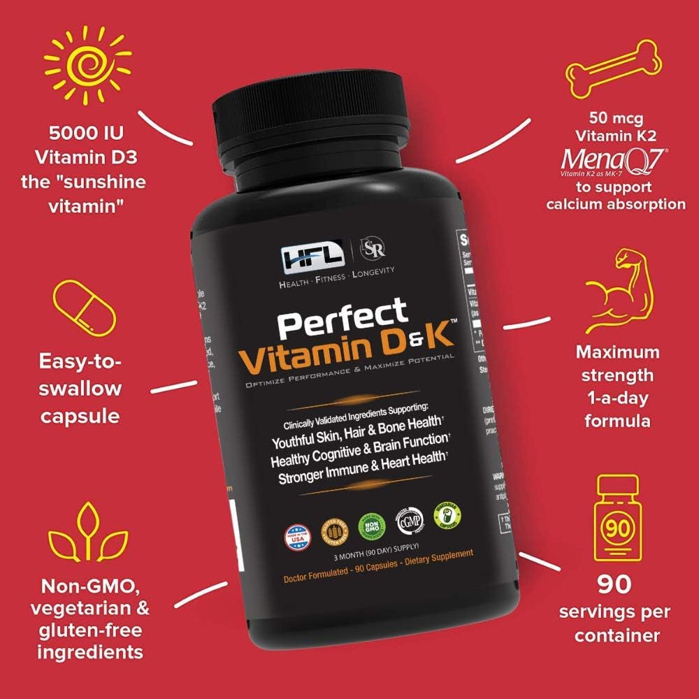 Perfect Vitamin D&K by Dr. Sam Robbins | Vitamin D3 & K2 (Menaq7® MK-7) | 3 Month Supply | 2X Absorbable | Vegan, Plant-Based, Micro-Encapsulated.