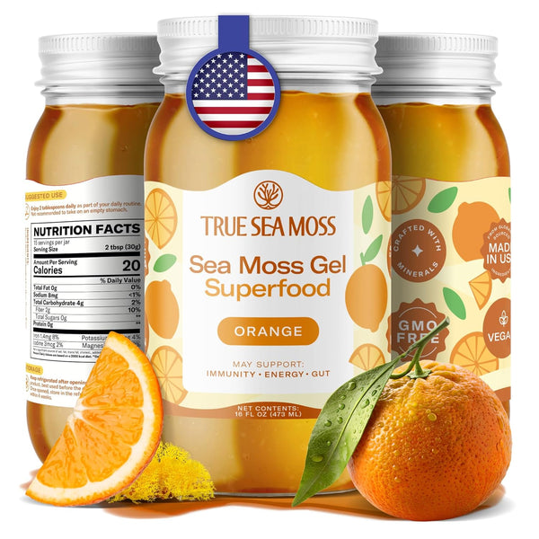 TrueSeaMoss Sea Moss Gel Superfood – 473ml | Orange Flavour | Immunity, Energy & Gut Health Support