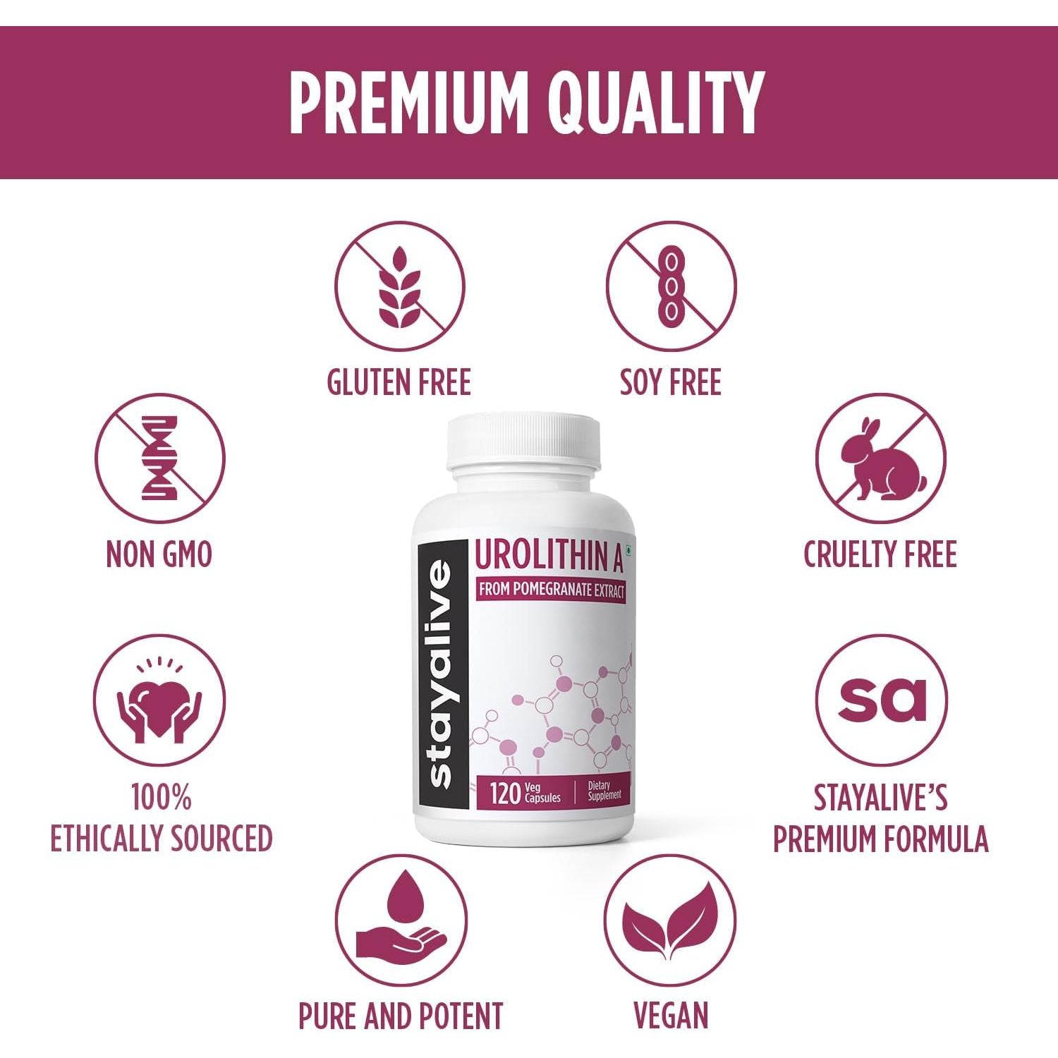 STAY ALIVE Urolithin A From Pomegranate Extract - 120 Capsules