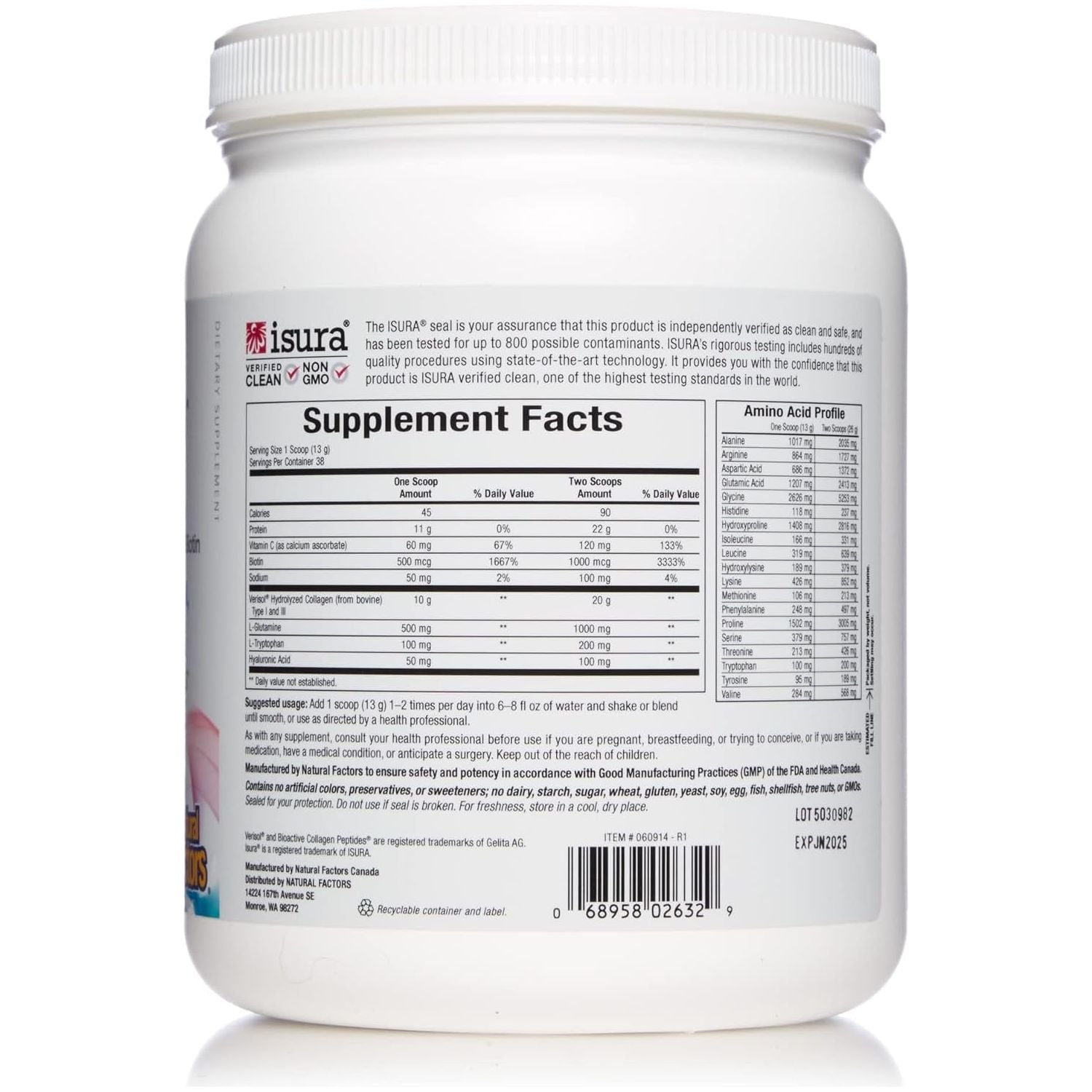 Natural Factors Total Body Collagen Powder (Unflavored) – 500g | Bioactive Collagen for Skin, Joints, Hair & Gut Health