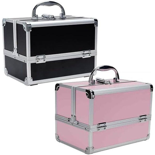 AVC Designs Makeup Vanity Travel Storage Organiser Box Case with Mirror (Black/Pink)