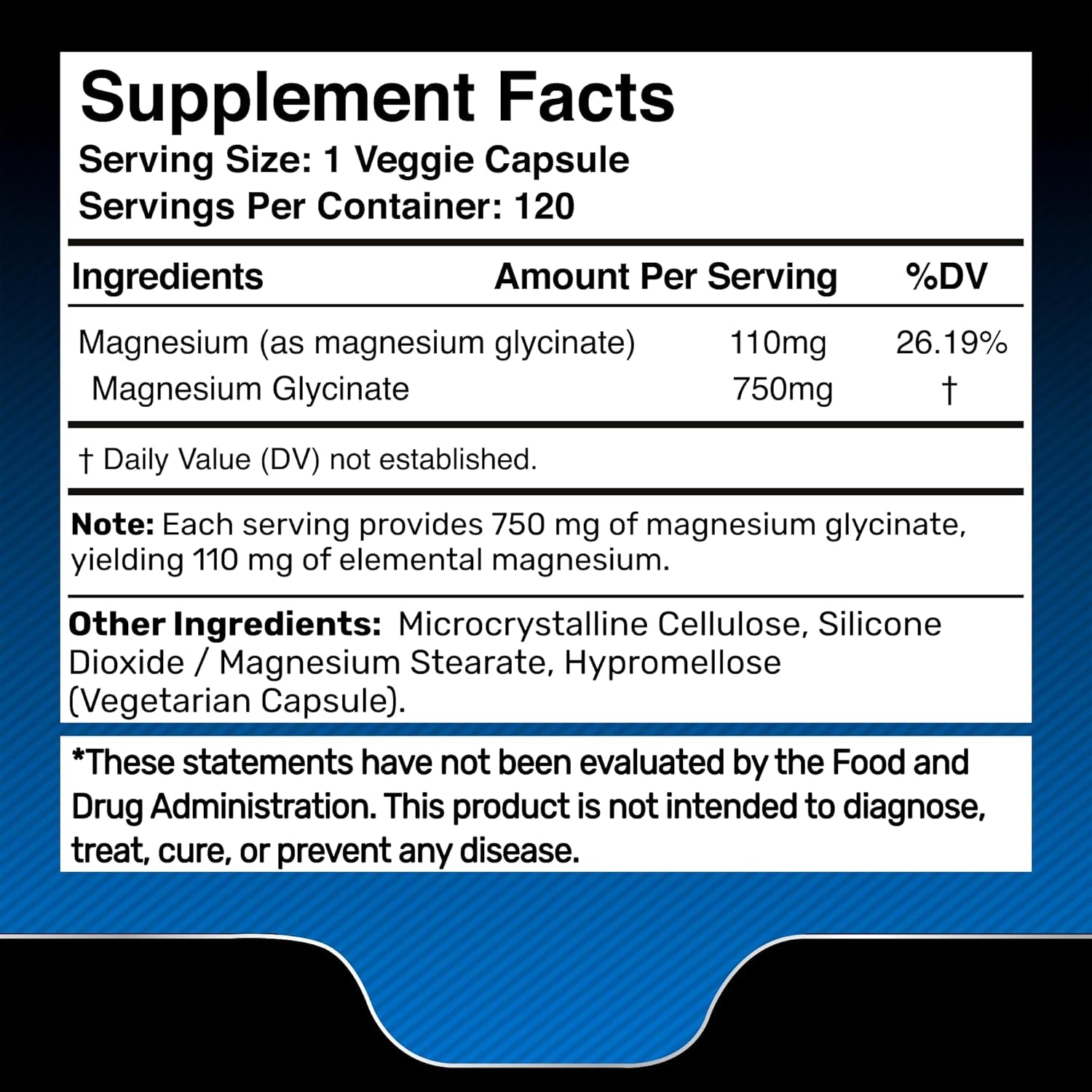 WELLNESS LABSRX Magnesium Glycinate 750MG - 120 Capsules