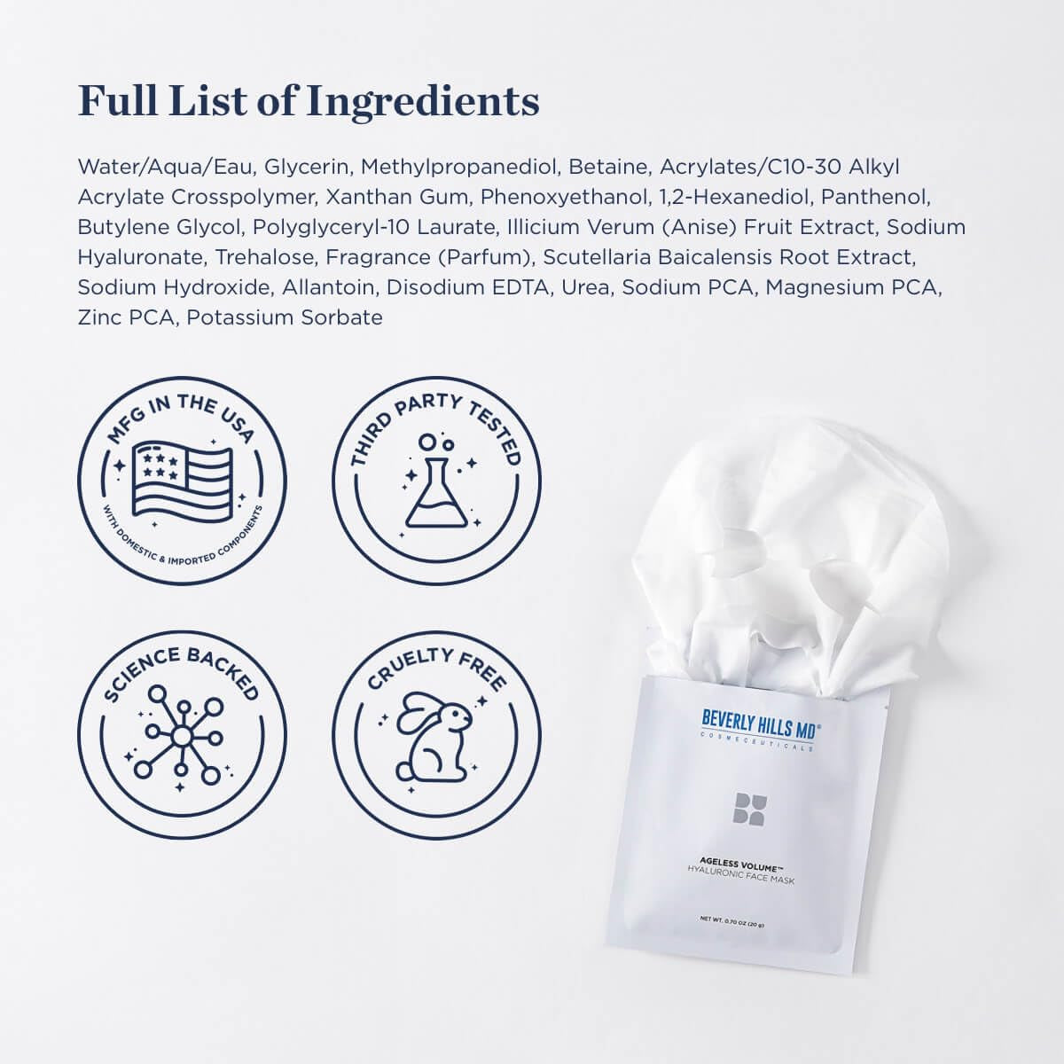 Ageless Volume Hyaluronic Face Mask- Reduce Appearance of Wrinkles, anti Aging Formula for Plump, Moisturized Skin- 8 Pack- Hydrating & Firming Gentle Sheet Mask