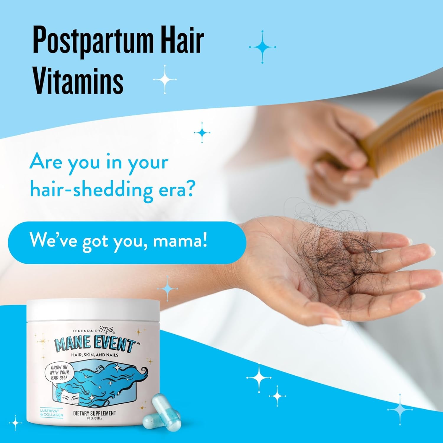 Legendairy Milk Mane Event™ – 60 Capsules | Collagen, Lustriva & Biotin for Thicker, Fuller Hair