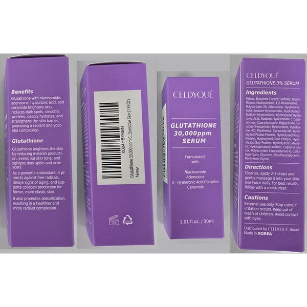 CELDYQUE Glutathione 30,000 ppm Serum – 30ml | Brightening, Hydrating & Dark Spot Care
