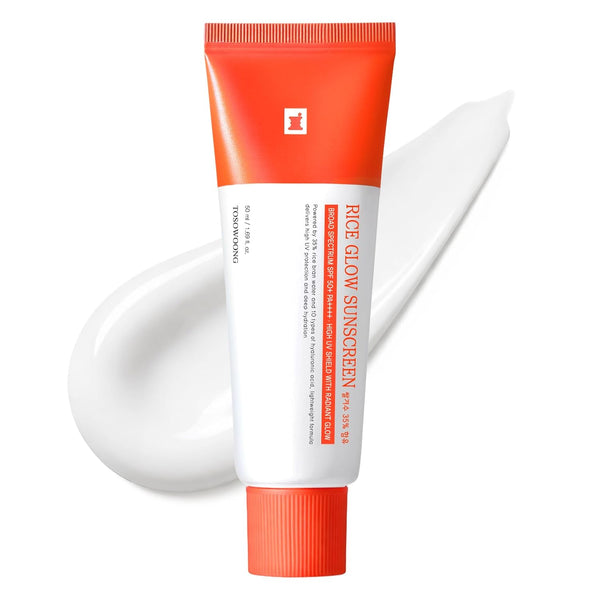 Rice Glow Sunscreen, SPF50+ Broad Spectrum Korean Sunscreen for Face, Dewy Finish No White Cast, Non-Greasy Hydrating SPF Moisturizer with Rice Bran Water for Glass Skin, 50Ml / 1.69 Fl. Oz.