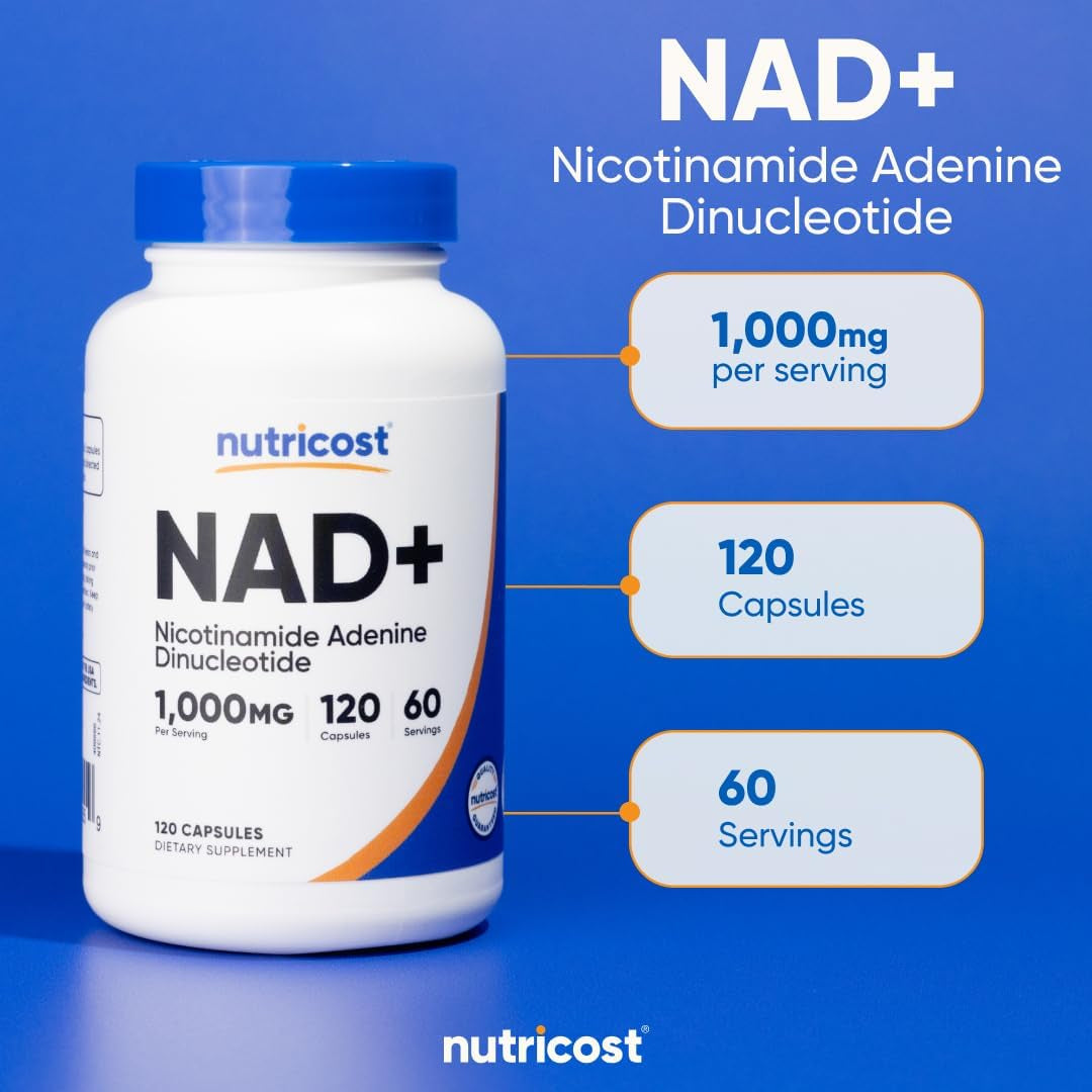 Nutricost NAD+ Nicotinamide Adenine Dinucleotide – 120 Capsules | 1,000mg Cellular Energy & Anti-Aging Support
