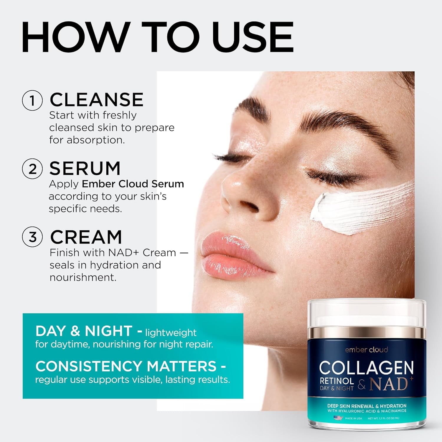 Ember Cloud Collagen Retinol & NAD+ Day & Night Cream – 50ml | Advanced Anti-Aging Hydration & Firmness