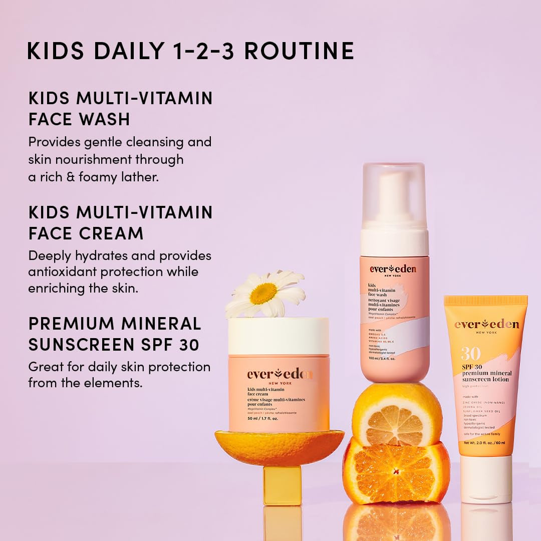 Evereden Kids Daily 1-2-3 Routine Bundle – Peach Scent (3-Step Set) | Clean, Vegan Skincare for Kids with SPF 30 Protection