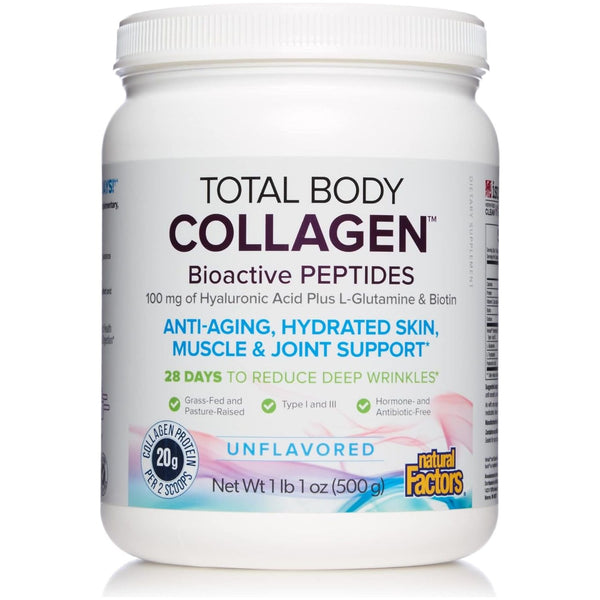Natural Factors Total Body Collagen Powder (Unflavored) – 500g | Bioactive Collagen for Skin, Joints, Hair & Gut Health