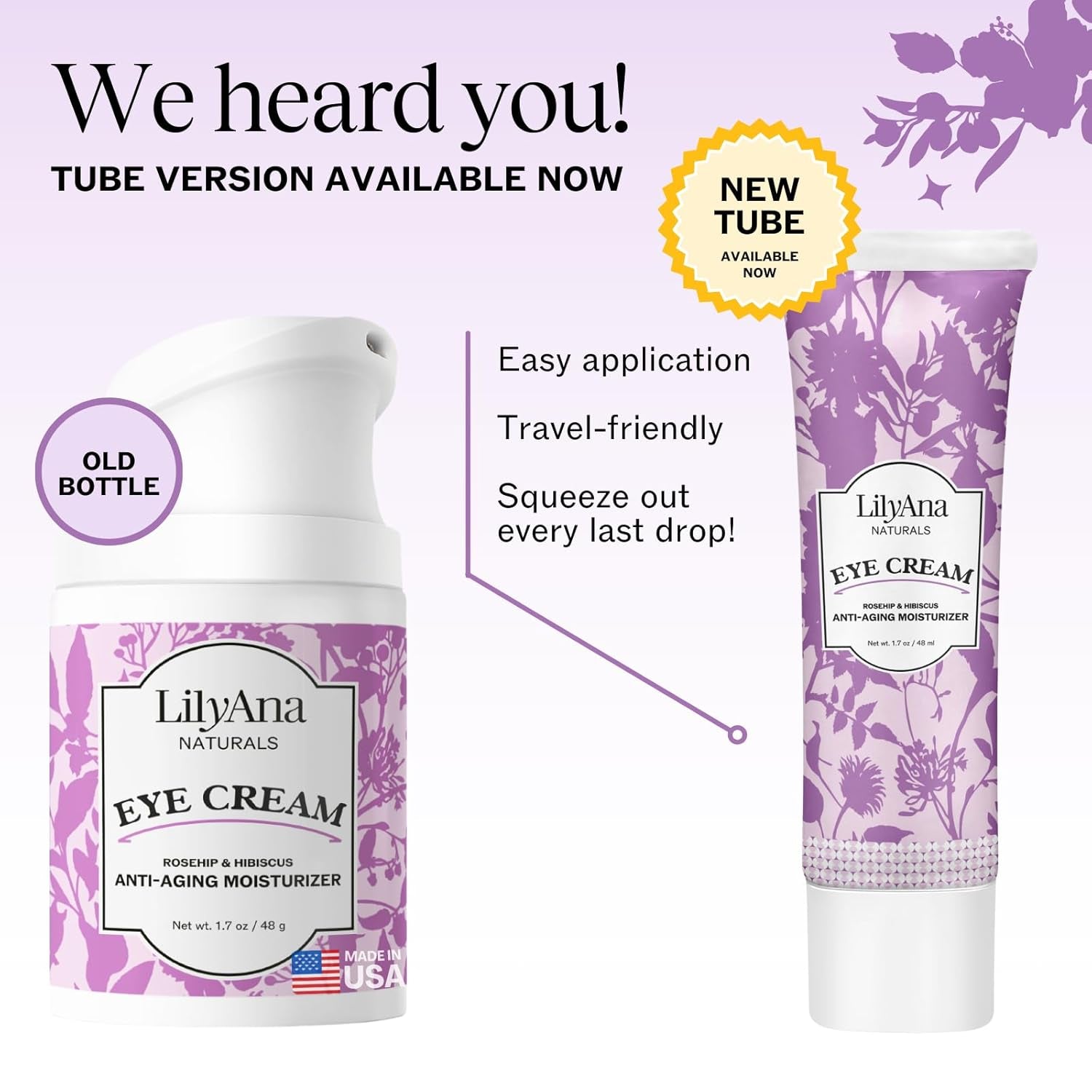LilyAna Naturals Eye Cream – 48g | Hydrating Anti-Aging Treatment for Dark Circles, Puffiness & Fine Lines