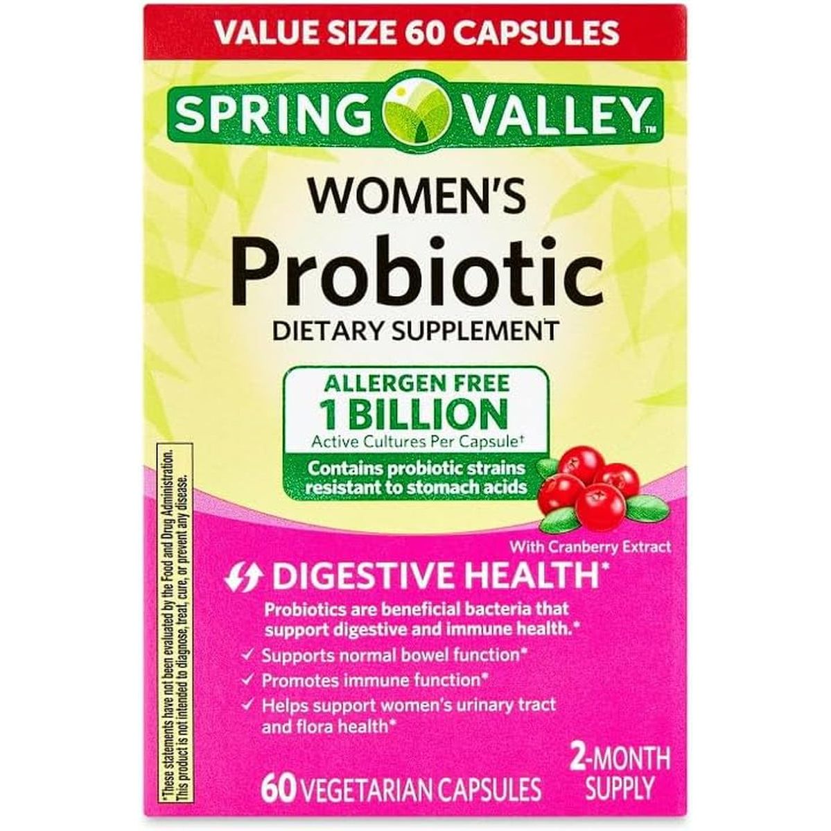 Spring Valley Women’s Probiotic Dietary Supplement – 60 Capsules | Digestive, Urinary & Immune Support