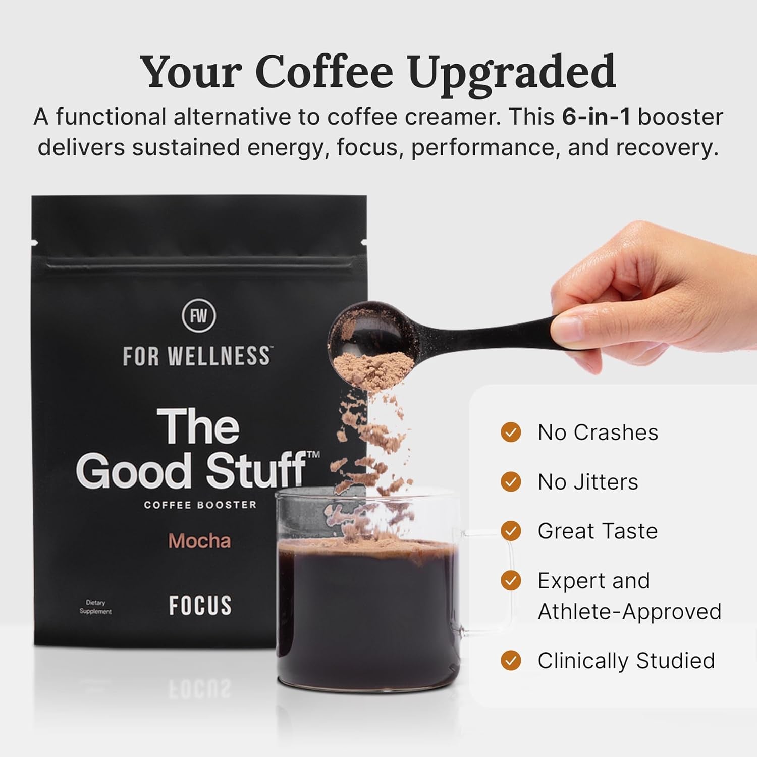 the Good Stuff Focus – Mocha Coffee Booster | Nootropic Collagen Creamer with Mcts for Focus, Energy & Wellness | Non-Dairy, Keto-Friendly, 30 Servings