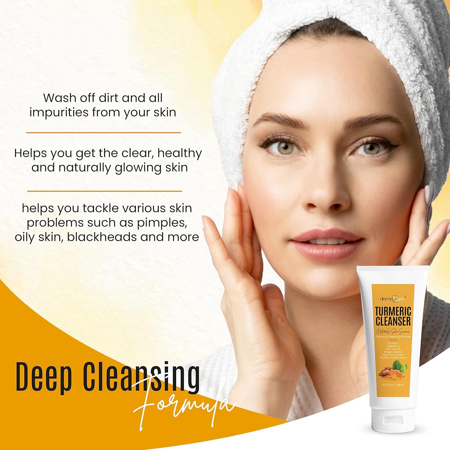 DERMAXGEN Turmeric Cleanser – 150ml | Brightening Face Wash for Acne, Dark Spots & Uneven Tone