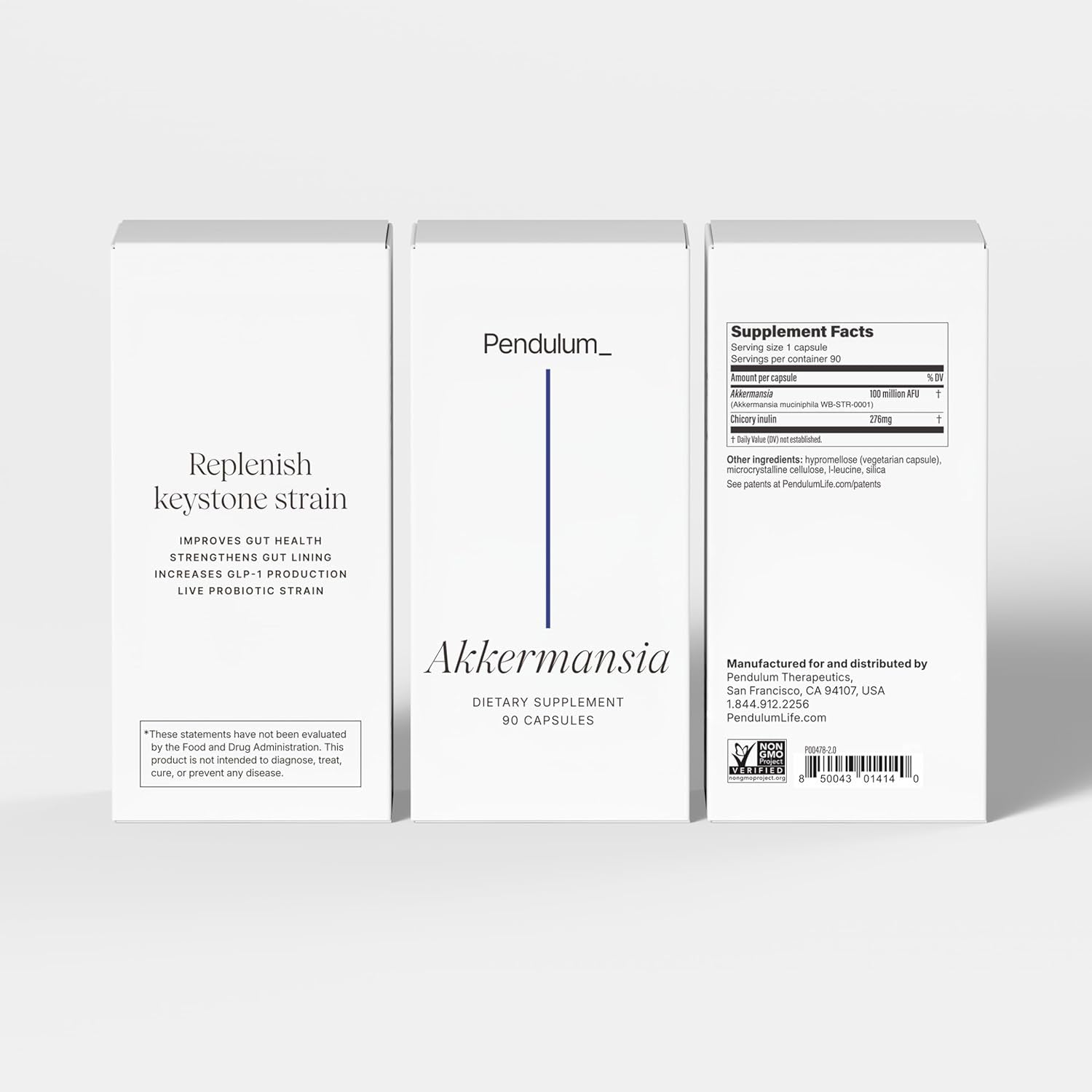 Akkermansia Probiotic with Prebiotic Fiber - Delayed Release Capsules, Third-Party Tested, Authentic 100M AFU Live Strain for Gut Health & GLP-1 Support for Men & Women (90 Capsules, 1-Pack)