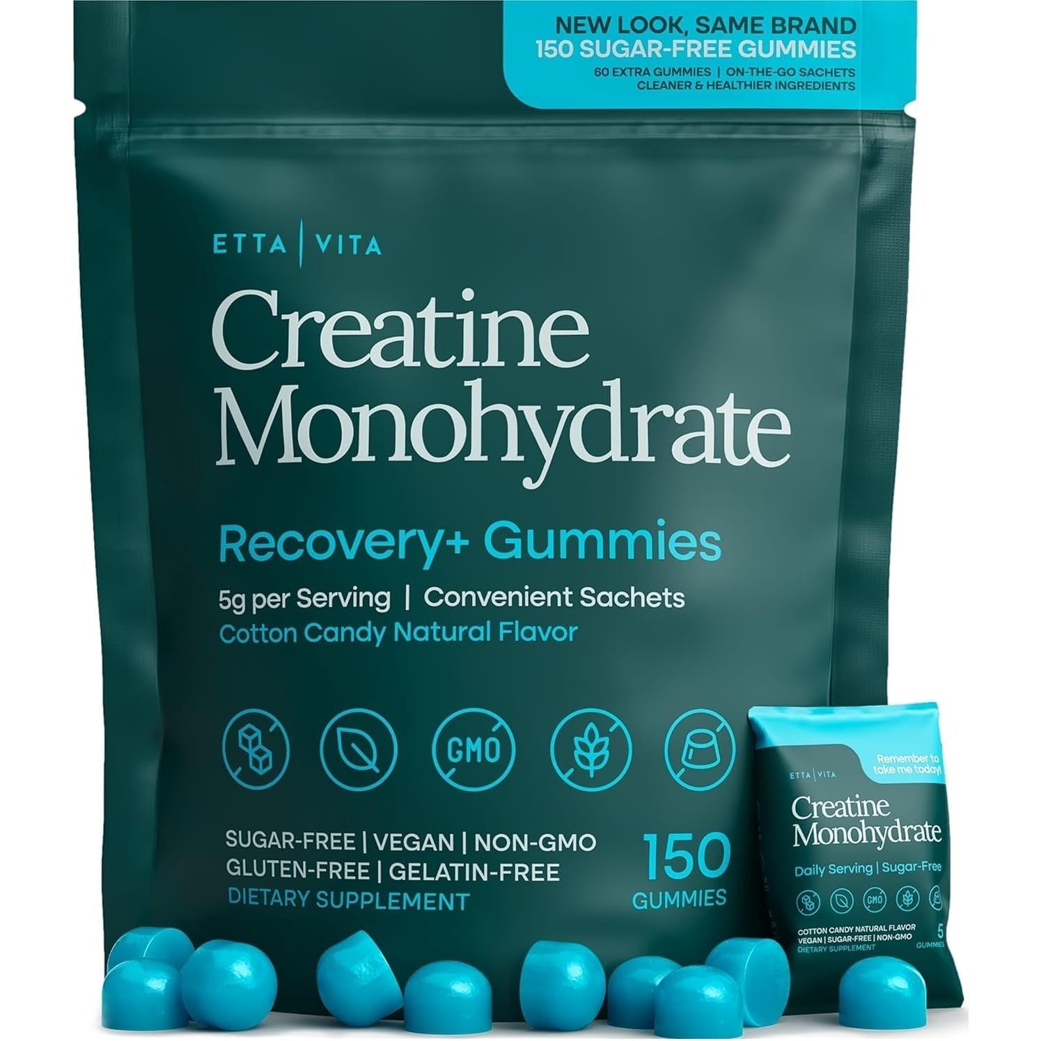 Sugar-Free Creatine Monohydrate Gummies (5G per Packet) - Potent Creatine Gummies for Men & Women, Supplement for Muscle Support, Cognitive Function - Non-Gmo, Gluten-Free, Mucuna Pruriens