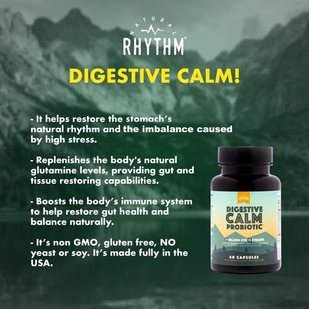 Natural Rhythm Digestive Calm Probiotic Plus L-Glutamine – 60 Capsules | Gut Health, Digestive Comfort & Immune Support