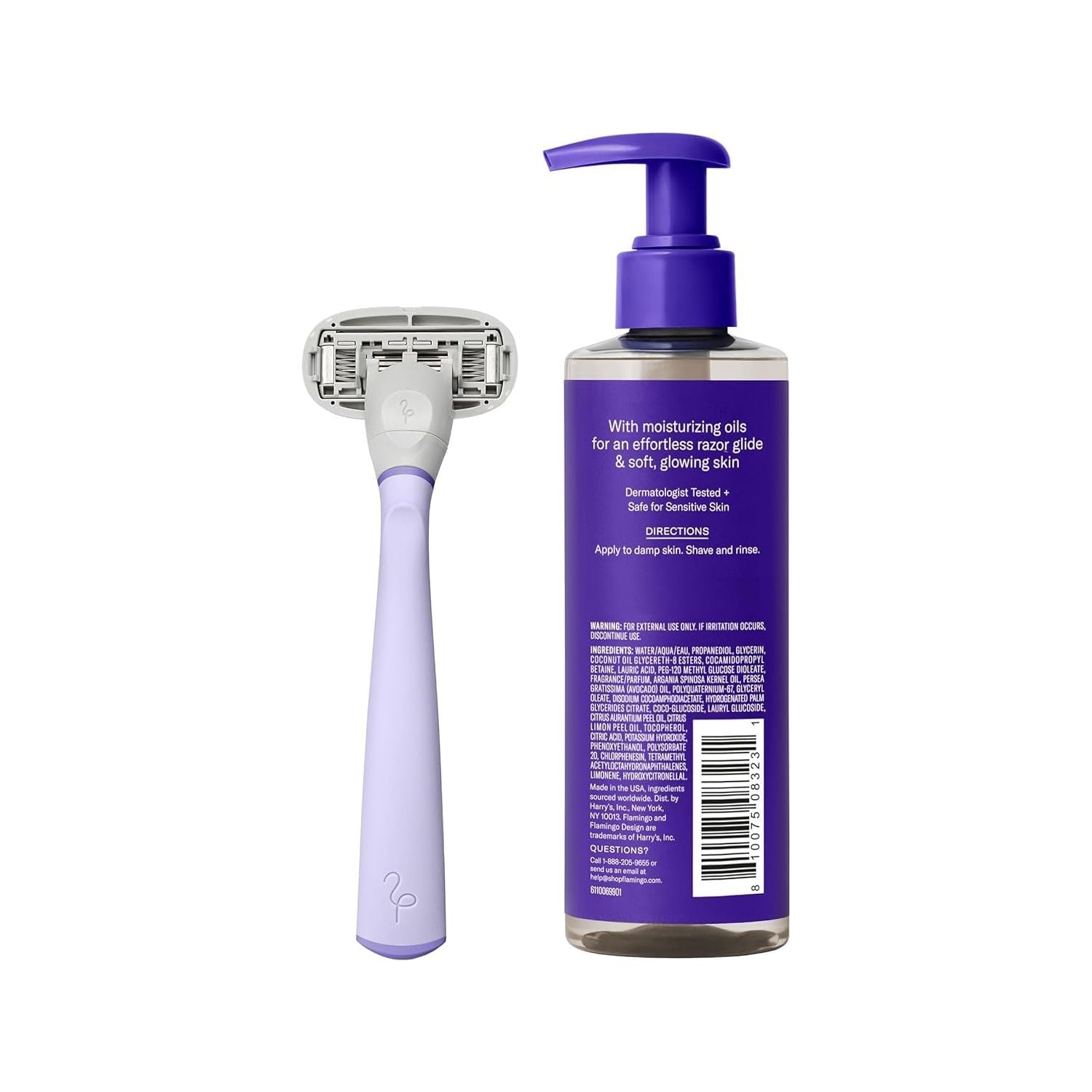Flamingo Razor Shaving Set for Women – Lilac | 5-Blade Razor, Nourishing Shave Oil & Shower Holder