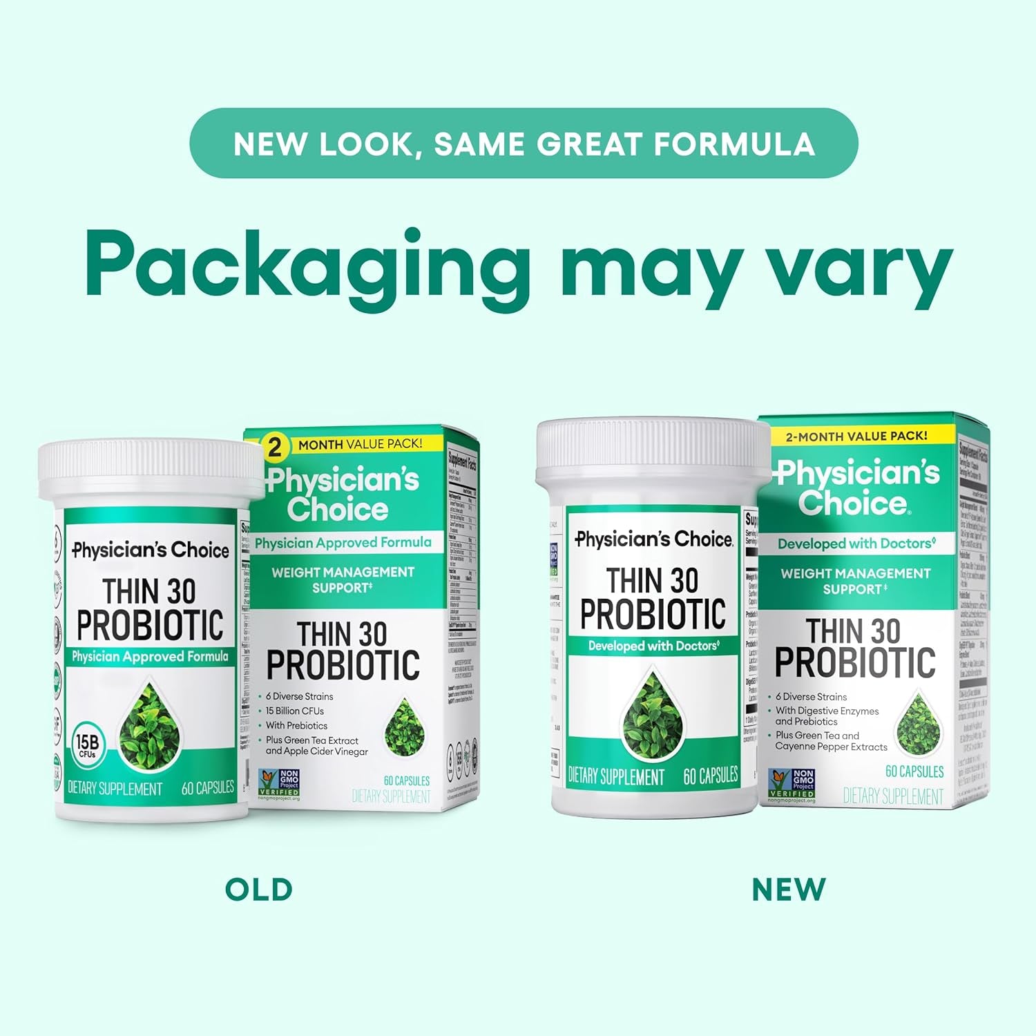 Physician's CHOICE Probiotics for Weight Management – 60 Capsules | Supports Gut Health, Bloating & Fat Metabolism with Cayenne, Green Tea & Prebiotics