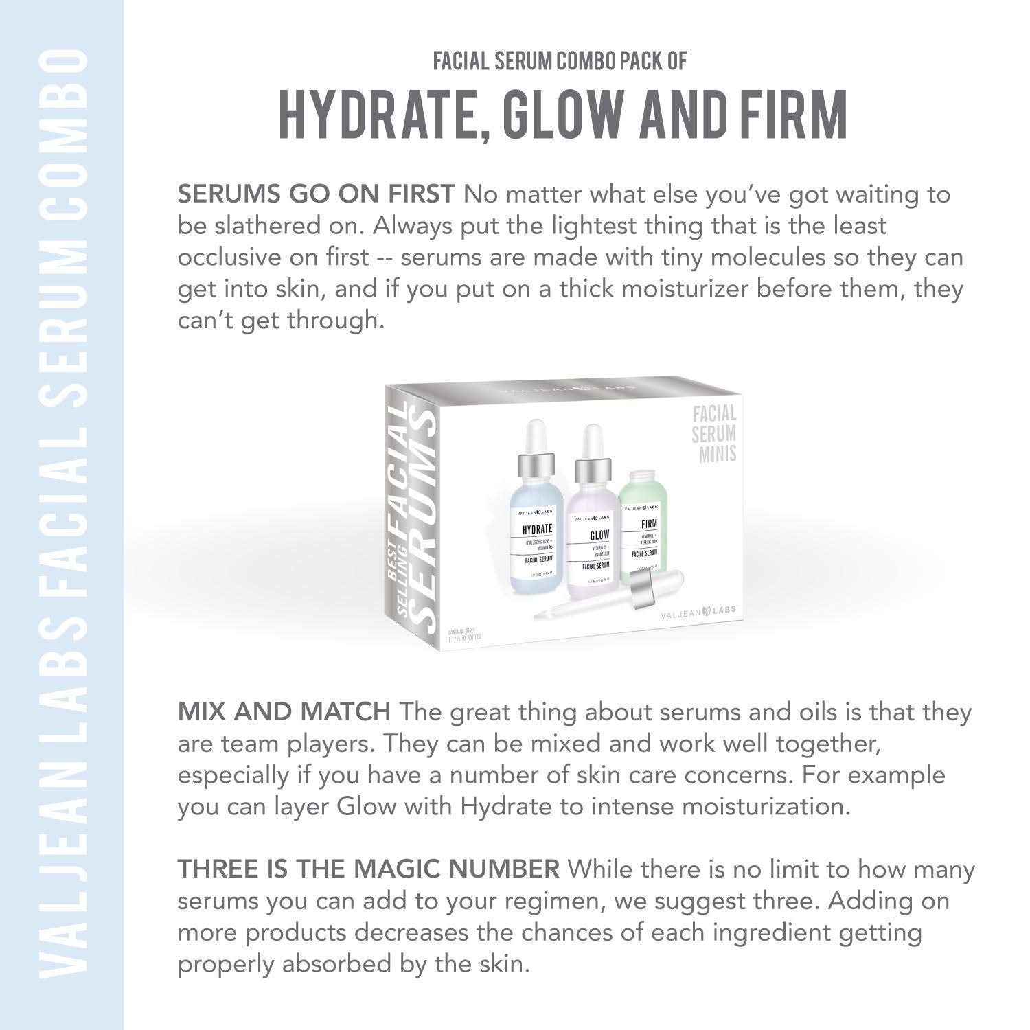 Valjean Labs Facial Serum Combo Pack – 3 x 30ml | Hydrate, Glow & Firm for Targeted Skin Renewal