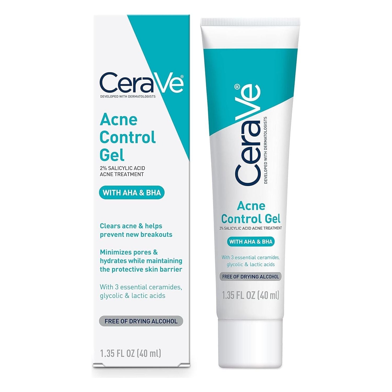 CeraVe Acne Control Gel – 40ml | Acne Treatment with AHA/BHA Exfoliant for Clear Skin