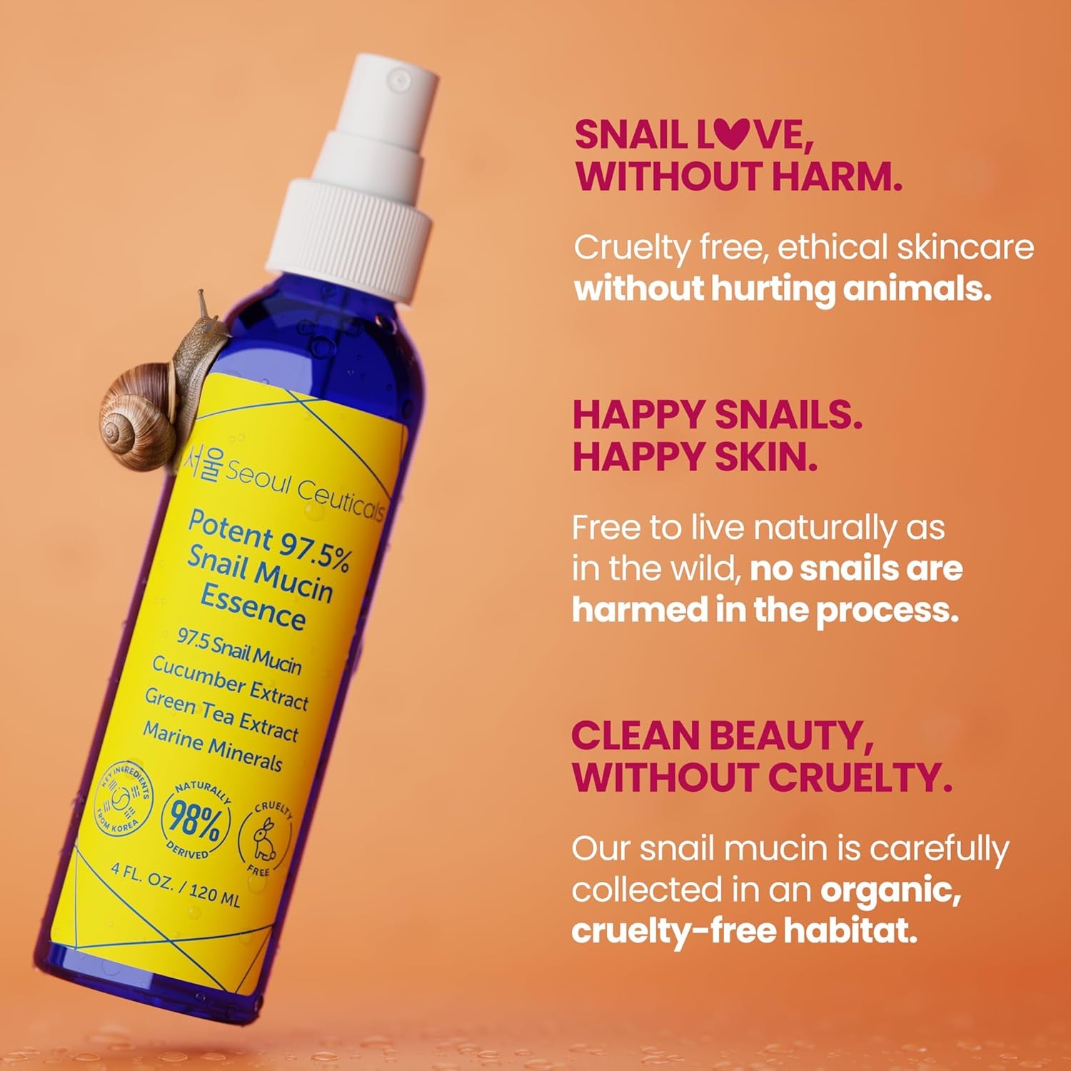 SeoulCeuticals Potent 97.5% Snail Mucin Essence – 120ml | Hydrating & Anti-Aging K-Beauty Mist