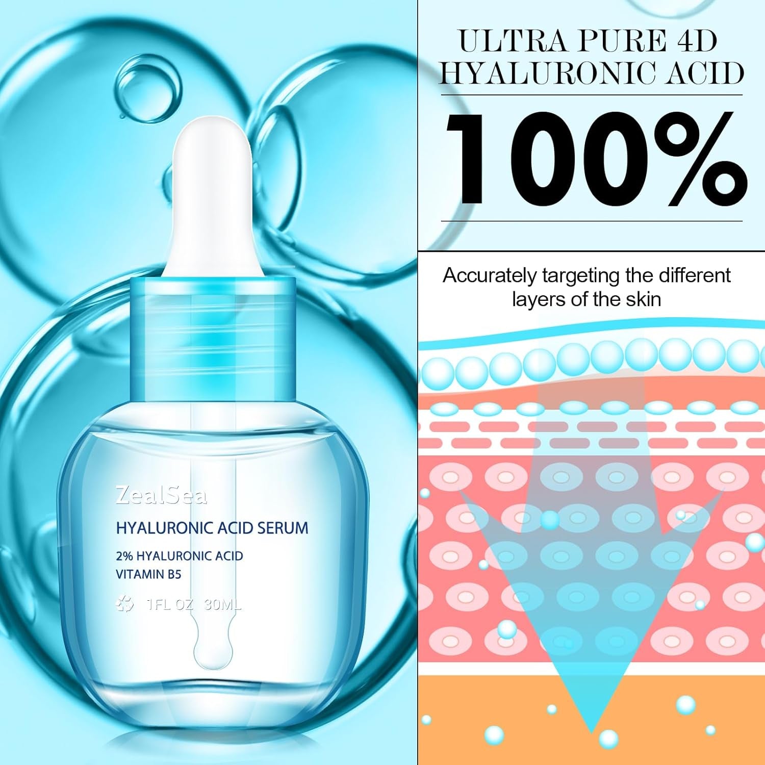 ZealSea Hyaluronic Acid Serum – 30ml | 4D EWG-Certified Hydration Boost for Plump, Youthful Skin