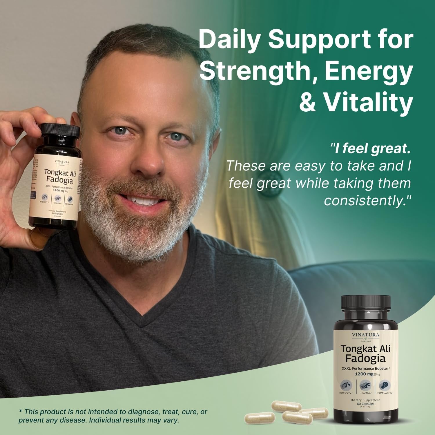 Tongkat Ali Fadogia Agrestis - 1200Mg, Enhanced with Nitric Oxide Booster Supplement, Longjack Tongkat Ali for Men, *USA Made and Tested*, 60 Capsules