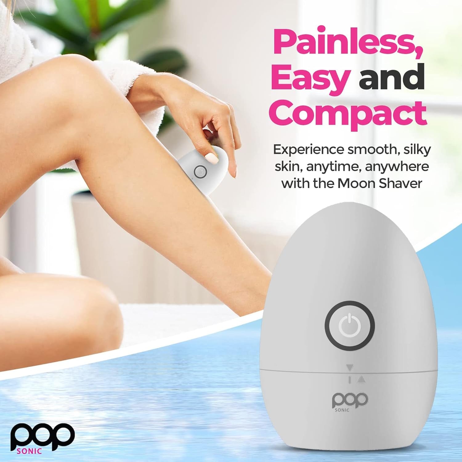 Pop Sonic Moon Shaver (Silver) | 3-Head Rechargeable Face & Body Shaver for Smooth, Silky Skin Anywhere