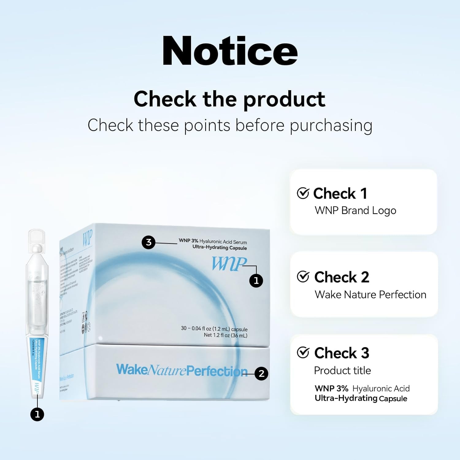 WNP 3% Hyaluronic Acid Serum Ultra-Hydrating Capsule – 30 x 1.2ml | Lightweight, Deep Moisture Ampoule for All Skin Types