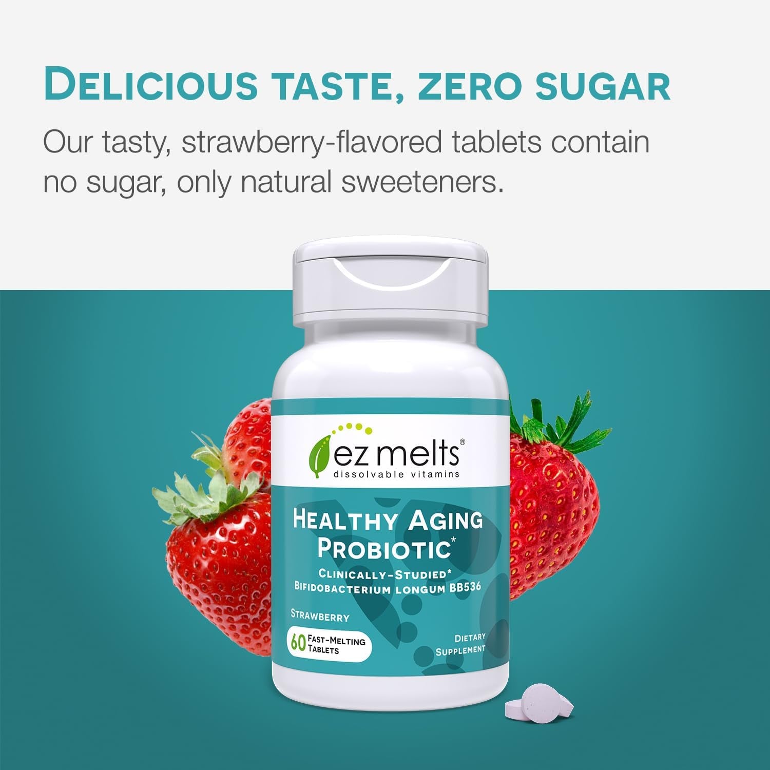 EZ Melts Dissolvable Vitamins Healthy Aging Probiotic – 60 Tablets | Fast-Melting Bifidobacterium BB536 for Gut Health & Vitality