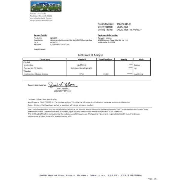 Renue By Science NR 1000 Enteric Capsules – 60 Capsules | 1000mg Nicotinamide Riboside for NAD+ Support & Cellular Vitality
