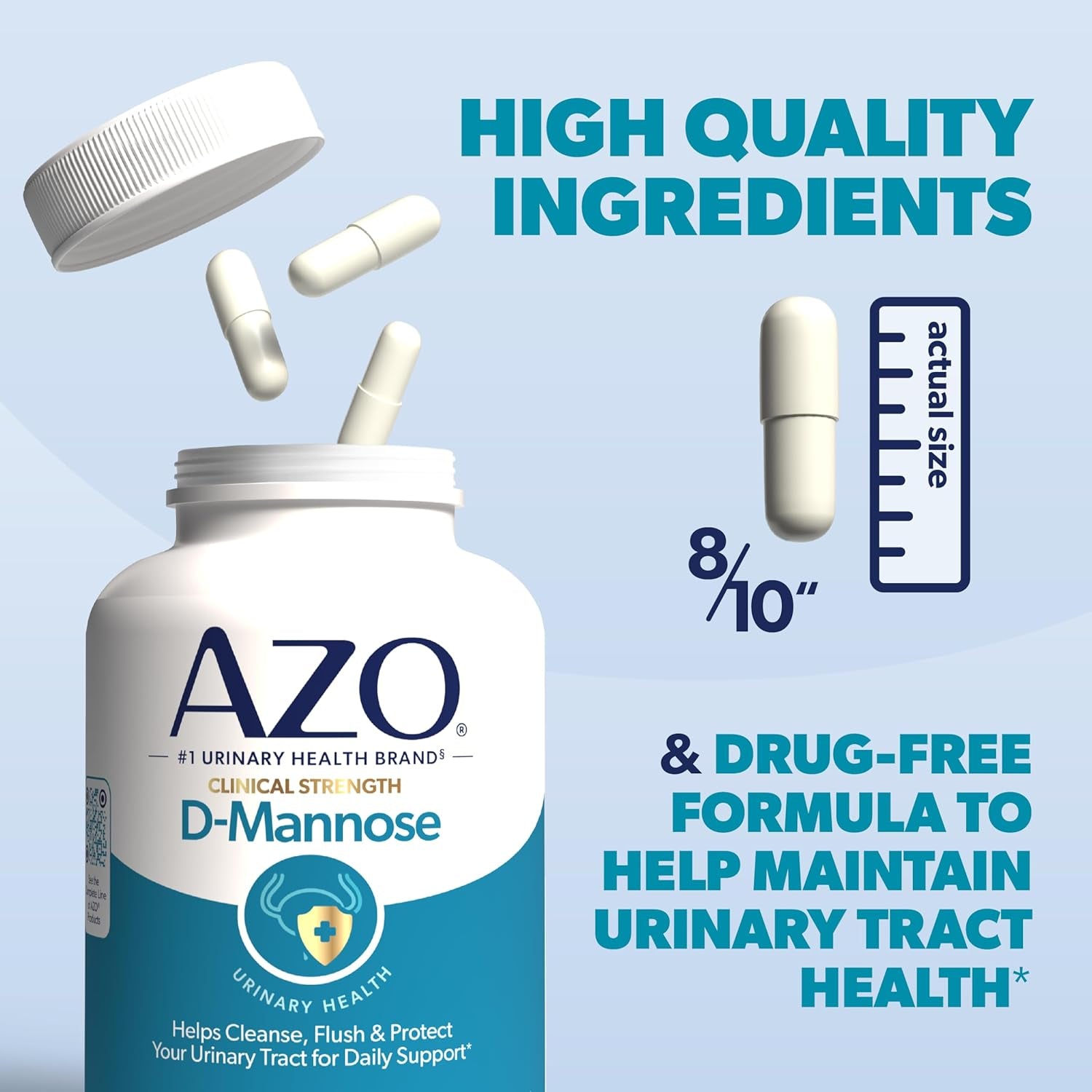 AZO Clinical Strength D-Mannose – 120 Capsules | Daily Support to Cleanse, Flush & Protect the Urinary Tract