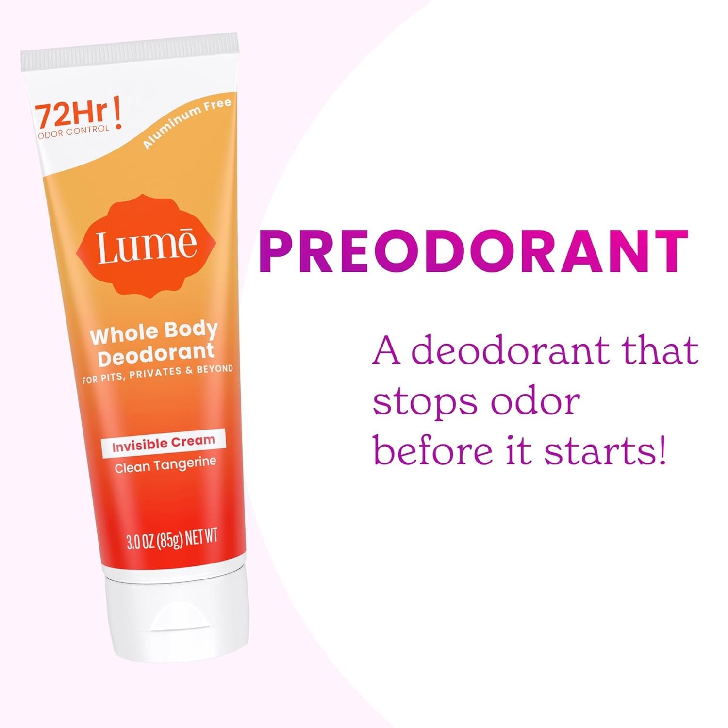 Lume Whole Body Deodorant - Invisible Cream (Clean Tangerine) - 85g (Pack of 2) 