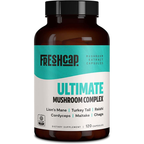 Freshcap Ultimate Mushroom Complex - Lions Mane, Reishi, Cordyceps, Chaga, Turkey Tail, Maitake - Immune Support & Nootropic Brain Supplements for Immunity, Energy, Memory & Focus (120 Capsules)