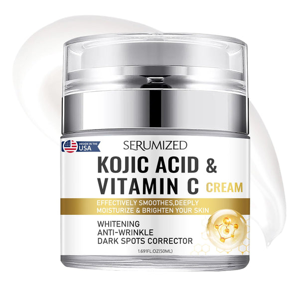 Serumized Kojic Acid & Vitamin C Brightening Cream – 50ml | Fade Dark Spots, Smooth Skin Texture & Boost Radiance