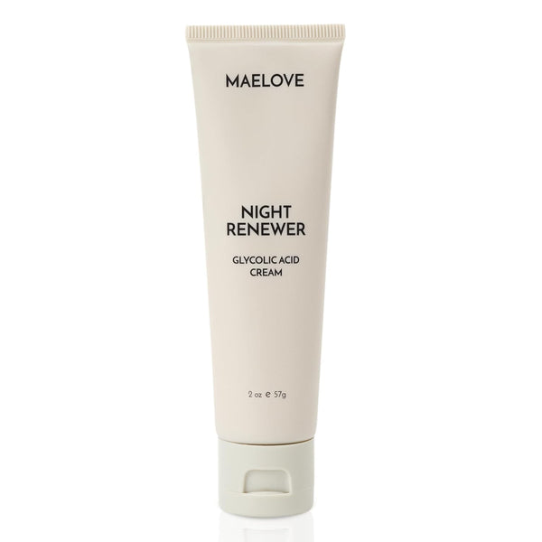 MAELOVE Night Renewer Glycolic Acid Cream – 57g | 10% AHA Night Moisturiser for Sensitive Skin