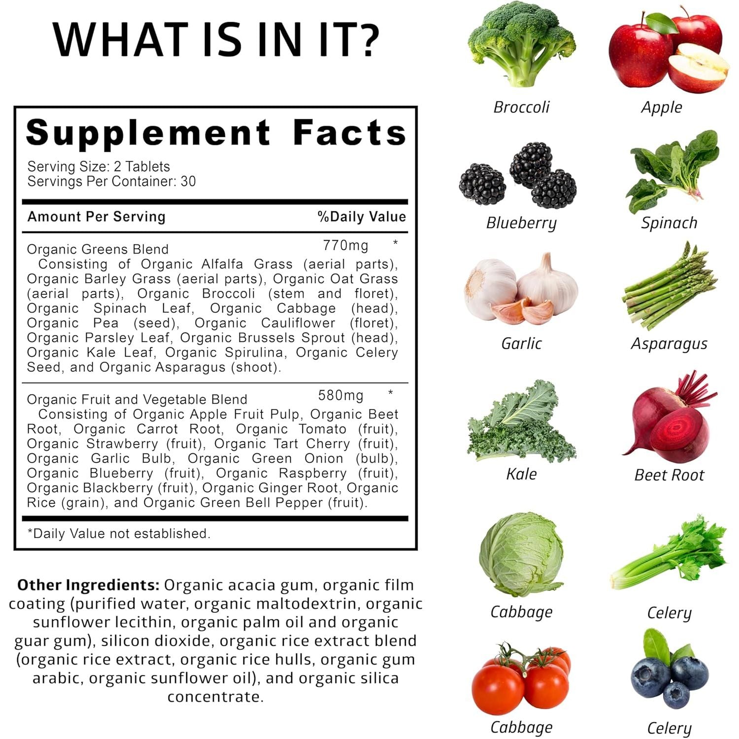 Number One Nutrition USDA Organic Superfood Greens - 60 Tablets