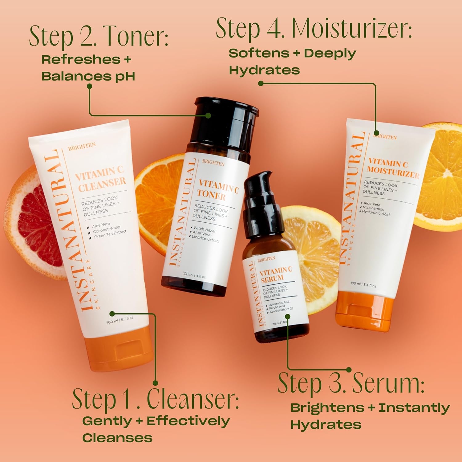 InstaNatural Vitamin C Toner – 120ml | Brightening, Hydrating & Pore-Refining Alcohol-Free Facial Toner