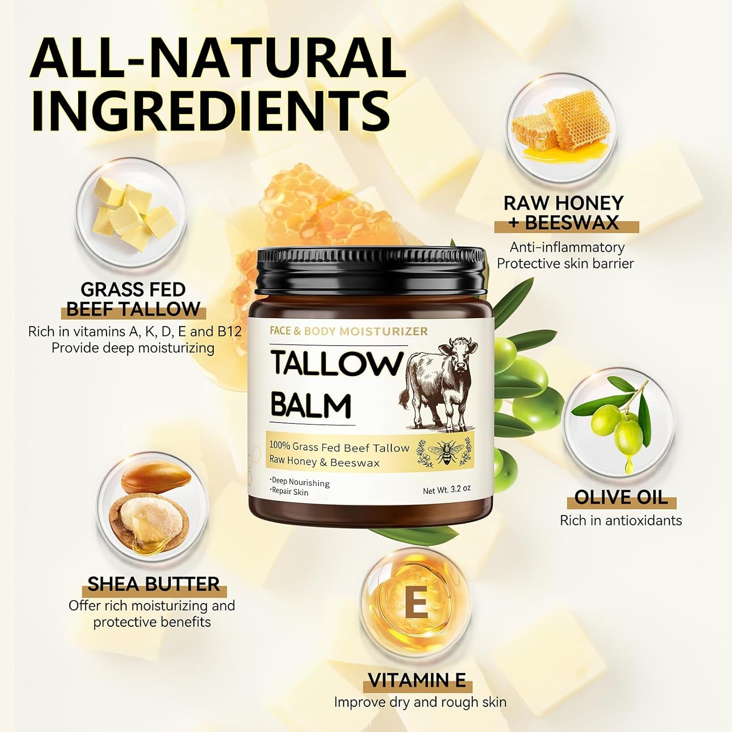 Taoscare Face & Body Moisturizer Tallow Balm – 91g | Nutrient-Rich Hydrating Skin Balm