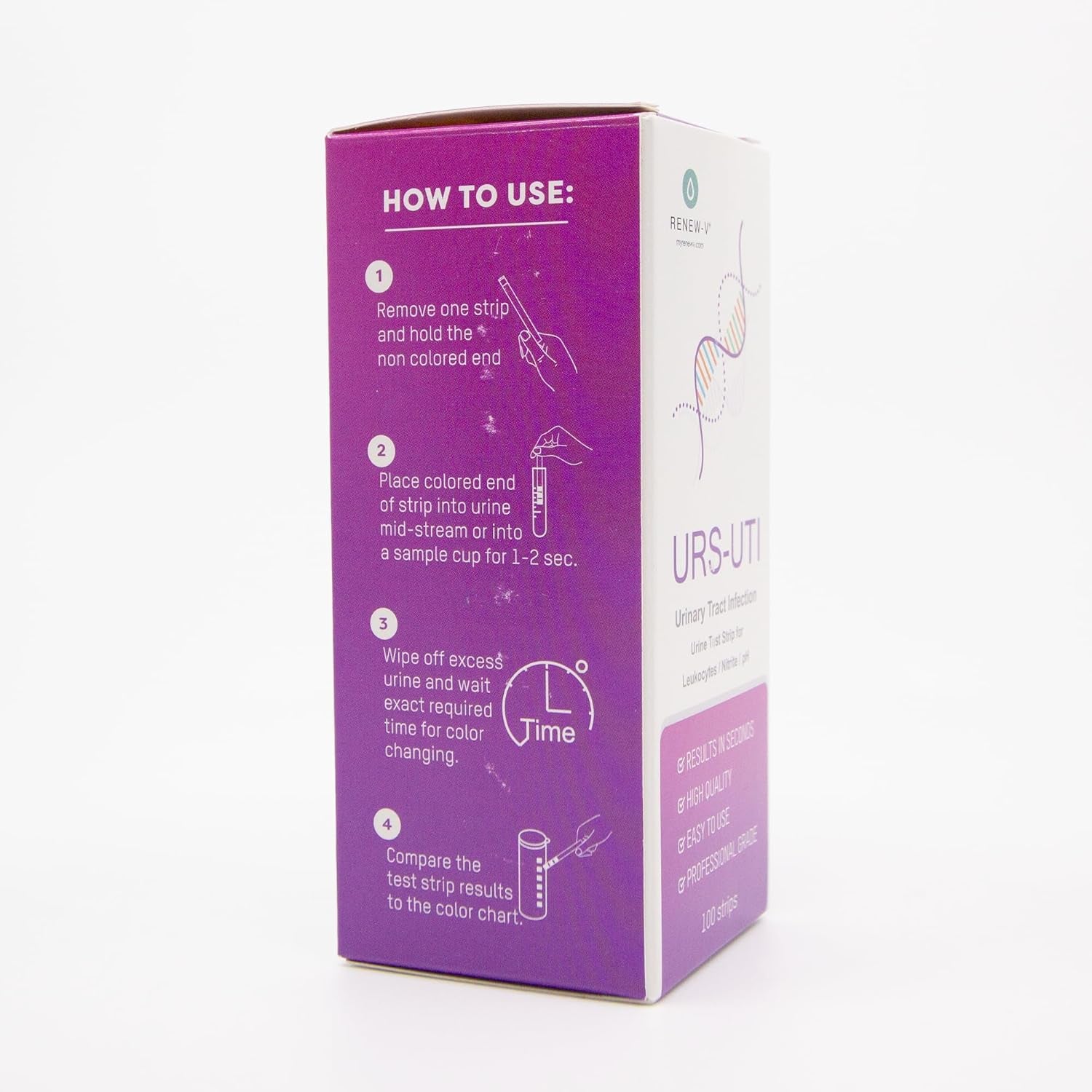 Renewv URS-UTI Test Strips 100Ct – 3-In-1 Urinary Tract Health Test Kit for Leukocytes, Nitrite, Ph – At-Home UTI Detection, Professional-Grade Accuracy