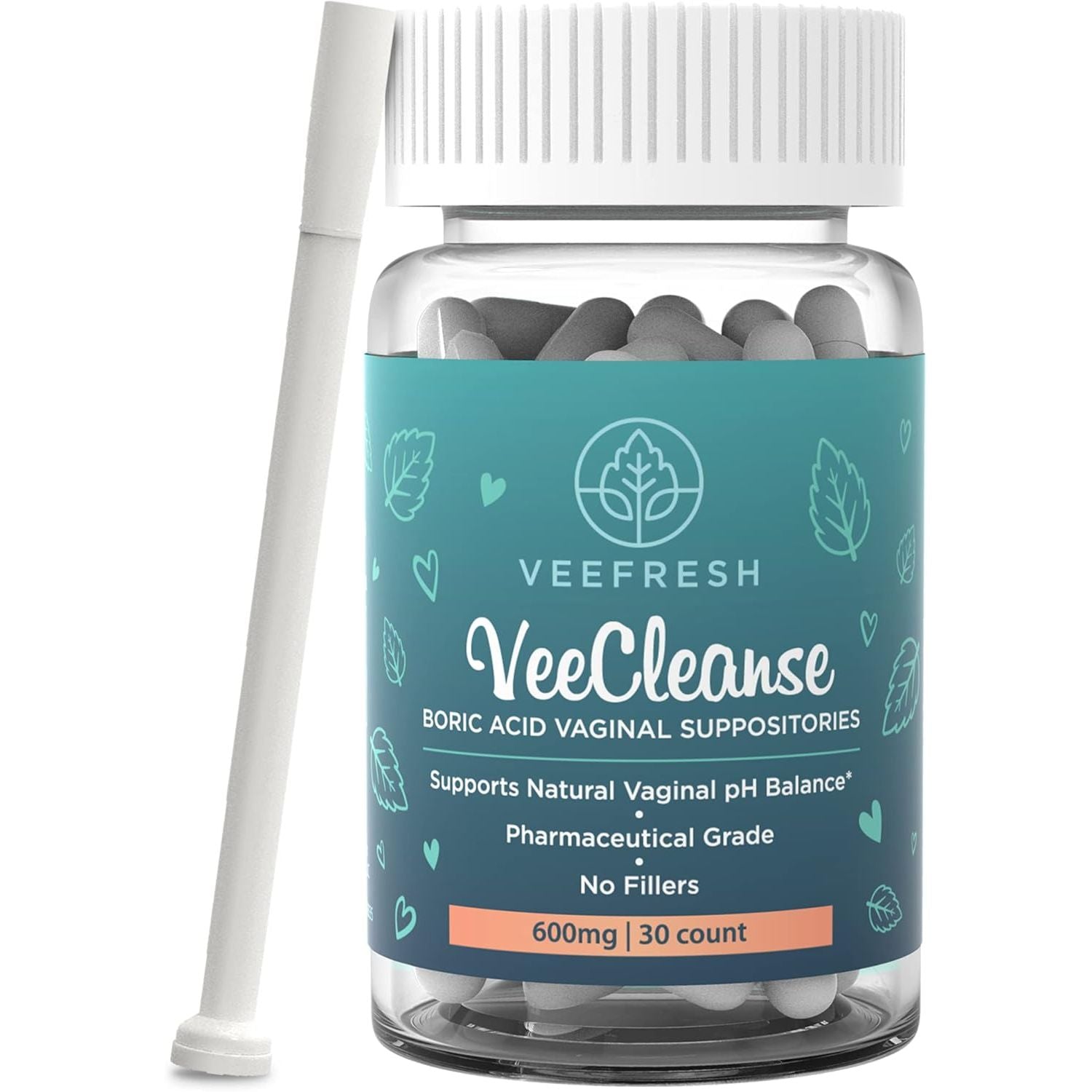 Veefresh - Veecleanse Boric Acid Vaginal Suppositories + Suppository Applicator - Vaginal Ph Balance Suppositories - Vaginal Odor Control - Feel Fresh, Feminine and Confident