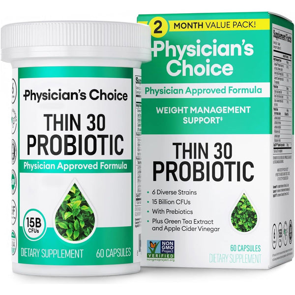 Physician's CHOICE Probiotics for Weight Management – 60 Capsules | Supports Gut Health, Bloating & Fat Metabolism with Cayenne, Green Tea & Prebiotics