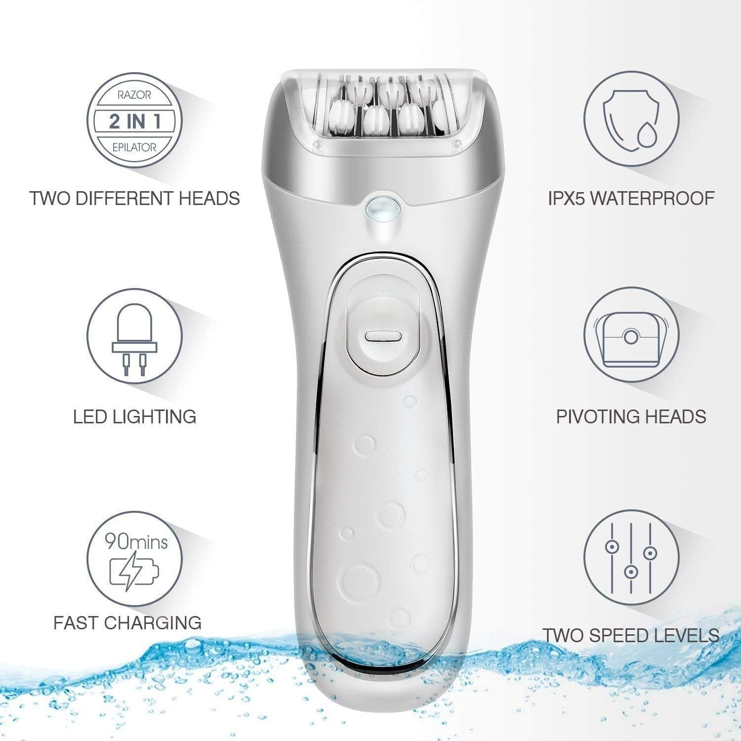 Epilators for Women 2 in 1 Cordless Epilator and Electric Lady Shaver F230 Rechargeable Hair Removal Kit for Face, Bikini, Leg, Arms