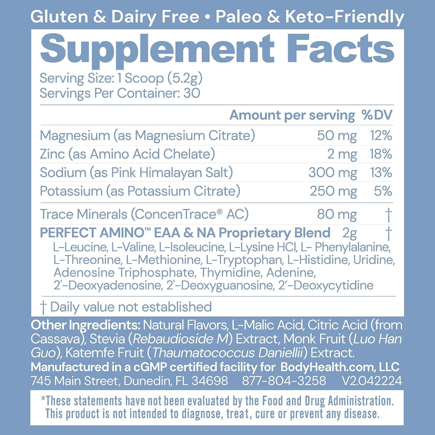 BodyHealth PerfectAmino Electrolytes – Watermelon – 156g (30 Servings) | Sugar-Free Hydration & Energy Boost