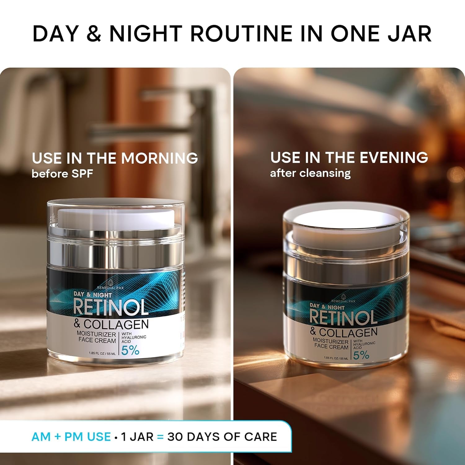 REMEDIAL PURITY AESTHETICS EXPERIENCE Day & Night Retinol & Collagen Moisturizer Cream – 55ml | Anti-Aging, Firming & Hydrating